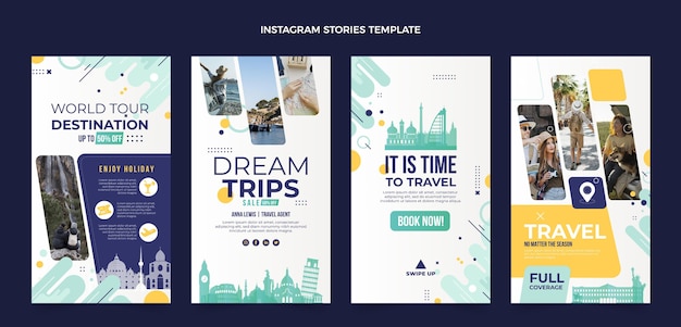 Vektor instagram reisegeschichten im flachen stil