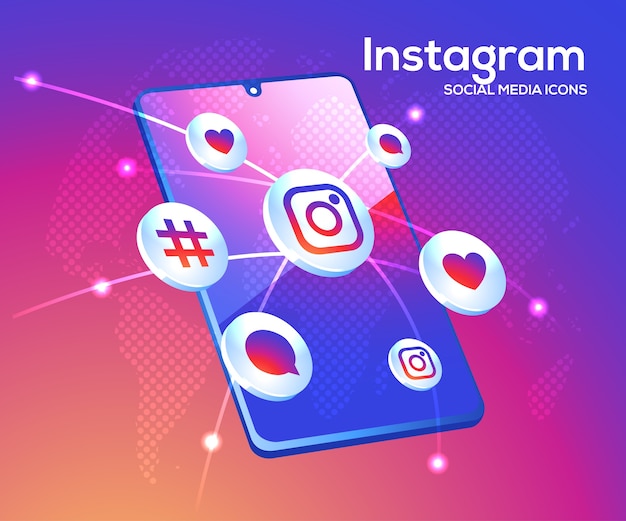 Instagram social media icons mit smartphone-symbol