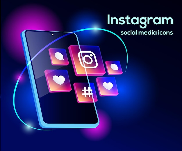 Instagram social media icons mit smartphone-symbol