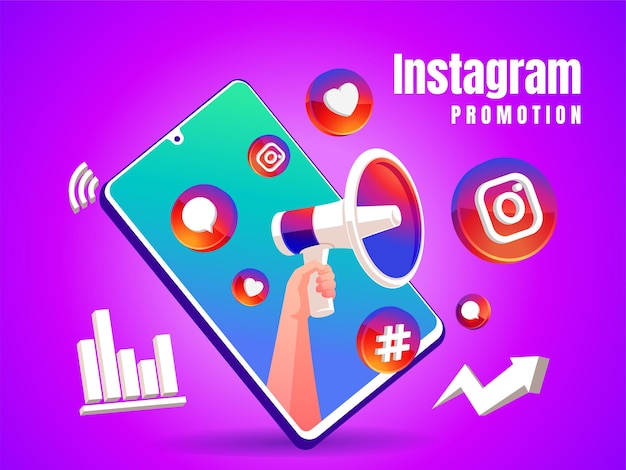 Instagram-Social-Media-Promotion mit Megaphon- und Icon-Logo und mobilem Smartphone