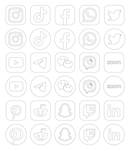 Vektor instagram tiktok facebook whatsapp twitter youtube telegram viber twitch snapchat pinterest reddit