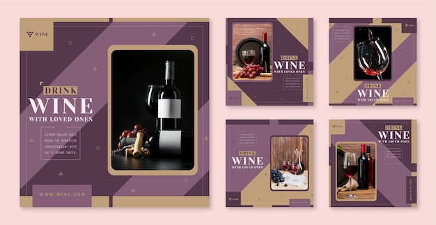 Instagram-Vorlage für Weinpartys im flachen Design