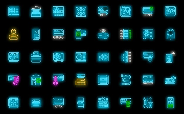 Installation von Klimaanlagen-Symbolen, Vektor-Neon-Set