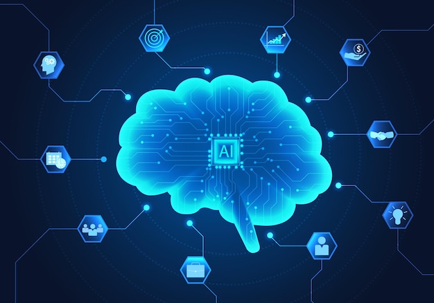 Intelligente Technologie der künstlichen Intelligenz Gehirn, das hält Befehle menschliche Kontrollen zu helfen, zu machen