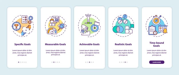 Intelligente zieldefinition onboarding des bildschirms der mobilen app-seite mit konzepten
