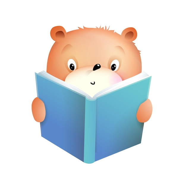 Intelligenter baby-bär, der buch-ikonen-clipart für kinder liest