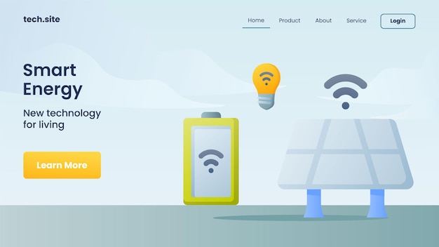 Vektor intelligentes energiekonzept für website-vorlage, die homepage-vektorillustration landet