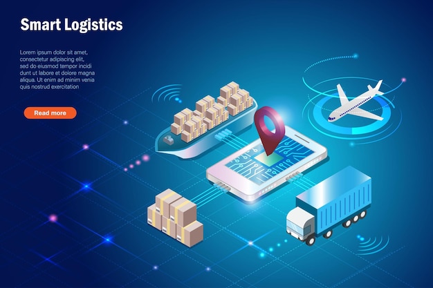 Intelligentes logistiknetzwerk liefersystem auf smartphone seefracht luftfracht und lkw