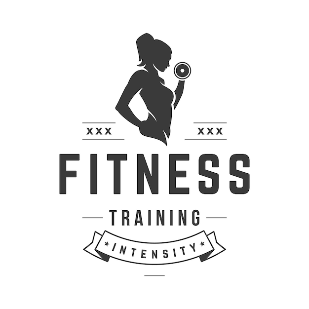 Vektor intensives fitness-workout-vektorlogo athletische weibliche schwarze silhouette hebt hantel starke schönheit mit gesundem körper aktives club-bodybuilding für muskelaufbau und symbol für gute gesundheit