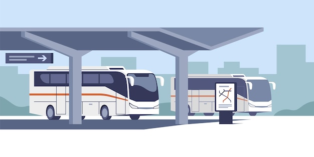 Vektor intercity-busbahnhof warteterminal für personenwagen vektorillustration