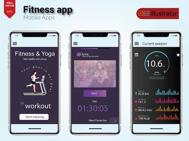 Vektor interface der workout tracker-app interface der workout tracker-app