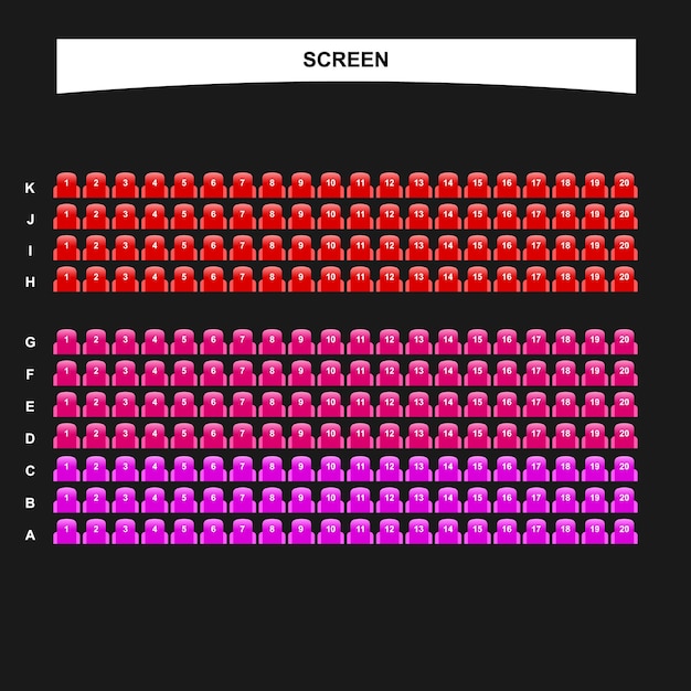 Interface-vorlage für die buchung von filmplätzen für den ticketkauf