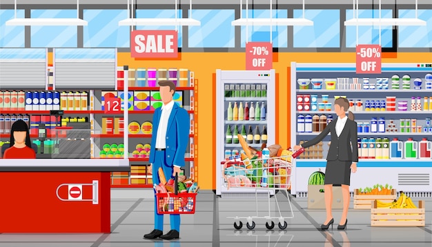 Interieur eines Supermarktgeschäfts mit Waren
