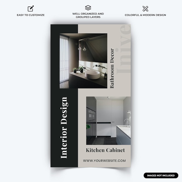 Vektor interior design instagram social media story web banner vorlage vektor premium