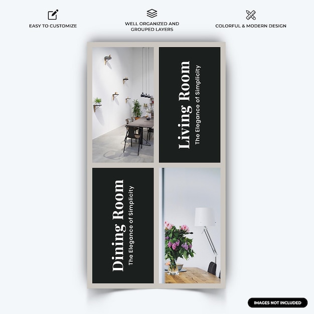 Interior design instagram social media story web banner vorlage vektor premium