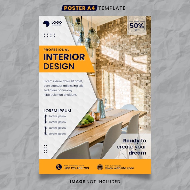 Interior design poster a4-vorlage zum drucken bereit