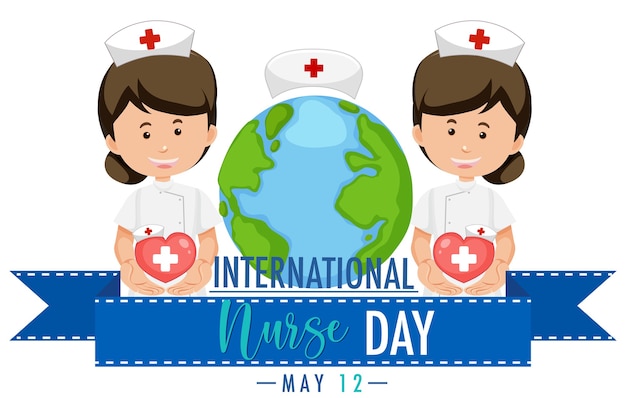 International nurse day logo mit niedlichen krankenschwestern