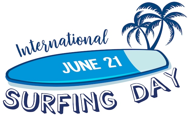 International surfing day schriftart mit surfbrett banner isoliert