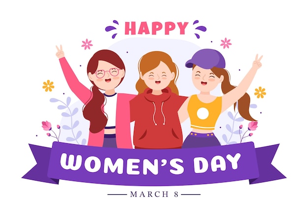 Internationaler Frauentag am 8. März Illustration zur Feier der Errungenschaften von Frauen in Hand gezeichnet