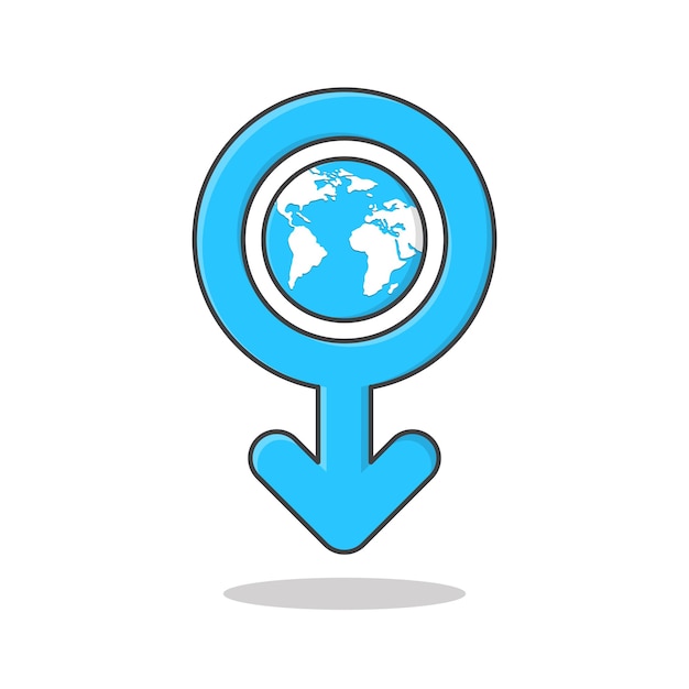 Internationaler Männertag Symbol Vektor Icon Illustration. Männliches Geschlechtssymbol mit flachem Symbol der Erde