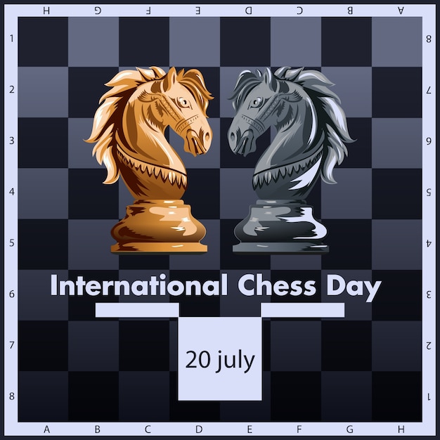 Internationaler schach tag vektor illustration label design. 20. juli.