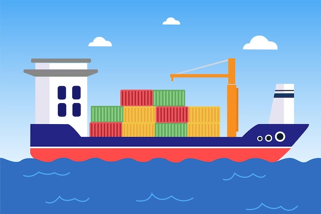 Internationales Logistik- und Frachtlieferkonzept Farbige flache Vektorillustration isoliert