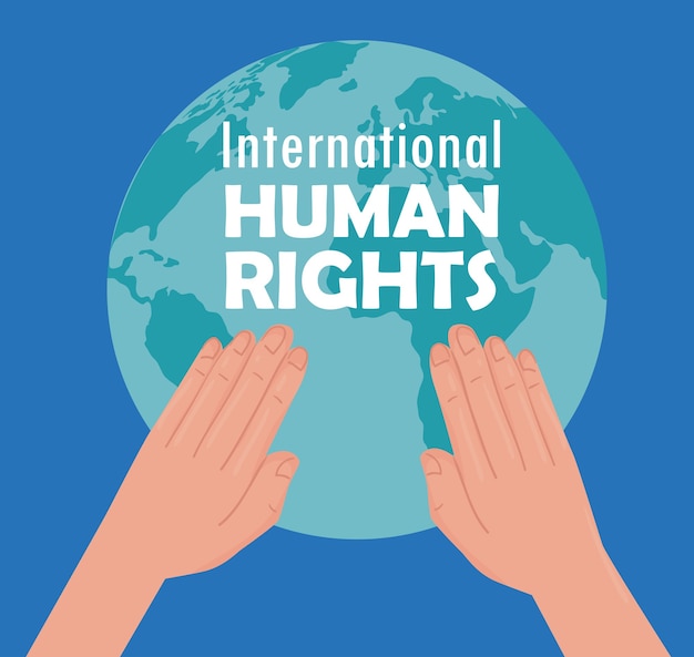 Internationales menschenrechtsbeschriftungsplakat mit den händen, die erdplanetenillustrationsentwurf anheben