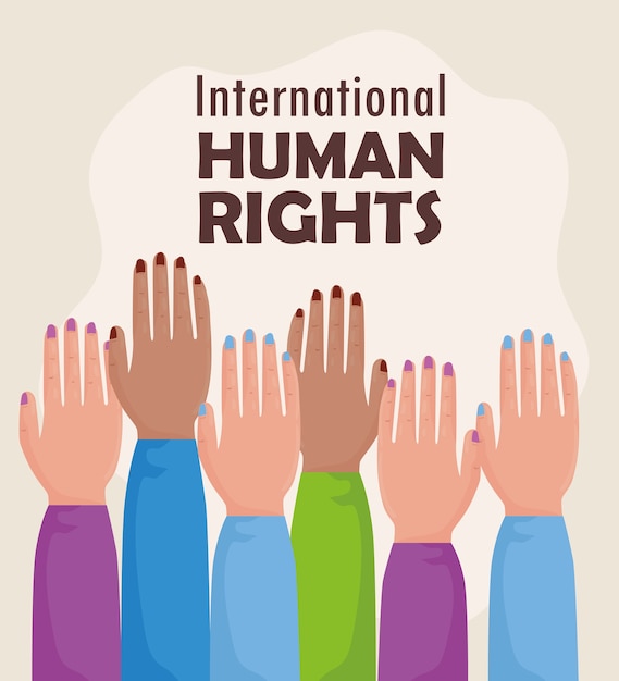 Internationales Menschenrechtsbeschriftungsplakat mit Handaufbau-Illustrationsdesign