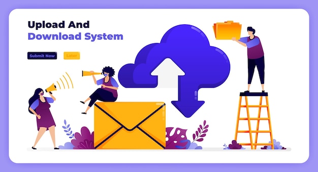 Internet-Download- und Upload-Netzwerk auf Cloud-System- und E-Mail-Diensten.