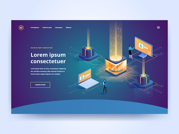 Internet-Hosting-Service-Landing-Page-Vorlage Computertechnologie isometrische Vektorillustrationen
