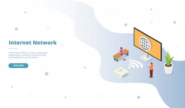 Internet-netzwerkkampagne für web-website-vorlagenseite landing homepage mit isometrischen flachen stil