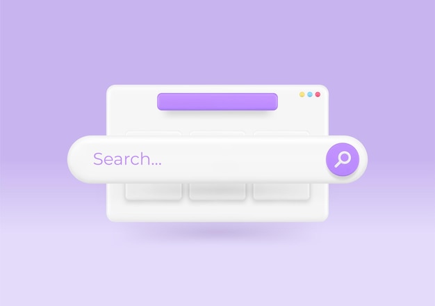 Internet-Suchleiste Feldfenster Durchsuchen der Website Informationen Exploration 3D-Symbol realistischer Vektor
