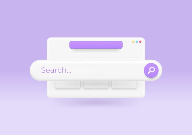 Internet-suchleiste feldfenster durchsuchen der website informationen exploration 3d-symbol realistischer vektor