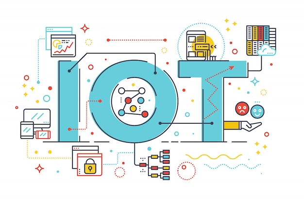 Internet von sachen, internet-computertechnologiekonzeptwort-briefgestaltung illustratio