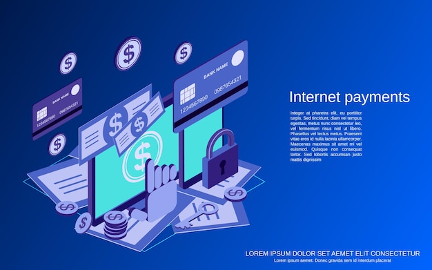 Internet-zahlung, online-banking, finanztransaktion flache isometrische 3d-vektorkonzeptillustration