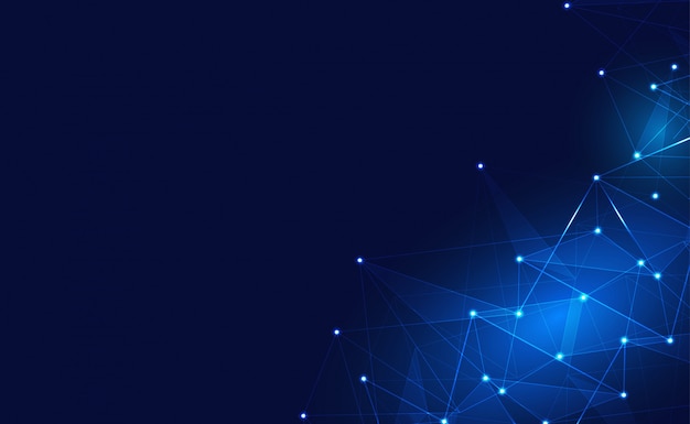Internetverbindung oder Netzwerkverbindungshintergrund. Mit Low Poly, Punkt, Kreis, Linie, Licht. Digitaler Technologie-Hintergrund