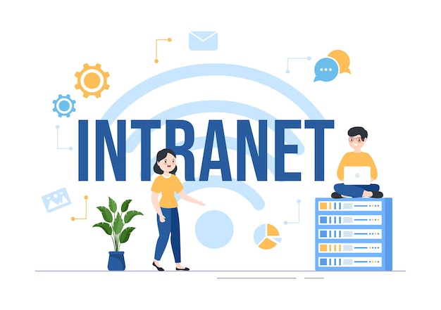 Intranet-internet-netzwerk-verbindungstechnologie in vorlage hand gezeichnete cartoon-flachillustration