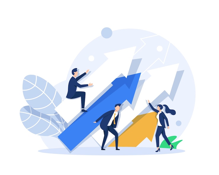 Vektor investition und analyse geld bargewinne metaphermitarbeiter oder manager, der investitionspläne aufstellt