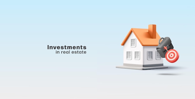 Investitionen in Immobilien 3D Hausbau Ziel Aktentasche Banner für Konzepte der erfolgreichen