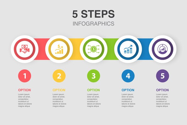 Investitionsgewinn asset einnahmen marktsymbole infografik-designvorlage kreatives konzept mit 5 schritten