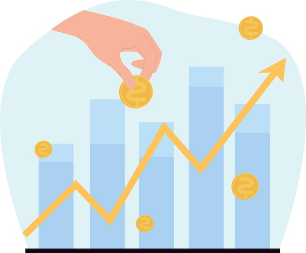 Investitionsstatistik mit flacher illustration des geldillustrationswachstumsinvestitionsfinanzierungsgeschäftsikonenkonzepts