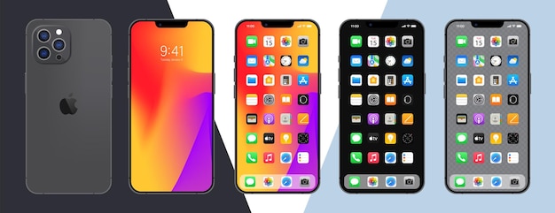 Iphone 14 apple inc. smartphone mit ios 14 verriegelter bildschirm telefon navigationsseite homepage mit 47 beliebten apps vektorillustration eps10 redaktionelle