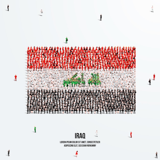 Irak-Flagge. Eine große Gruppe von Menschen bildet die Form der irakischen Flagge. Vektor-Illustration.