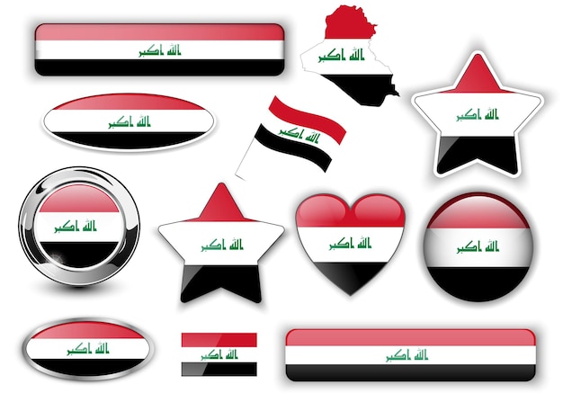 Vektor irak-irak-flaggenknöpfe, tolle sammlung hochwertiger vektorillustrationen