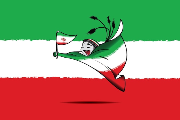 Vektor iran-flagge mit katarischer wm-maskottchen-vektorgrafik