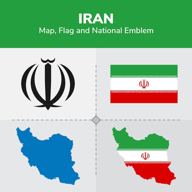 Iran-karte, flagge und nationales emblem