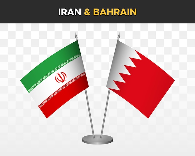 Iran vs bahrain schreibtischfahnen mockup isolierte 3d-vektorillustration tischfahnen