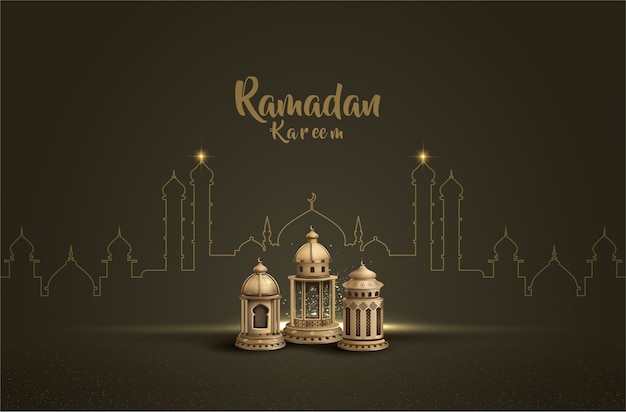 islamische Begrüßung Ramadan Kareem Karte Design-Vorlage mit schönen Goldlaternen