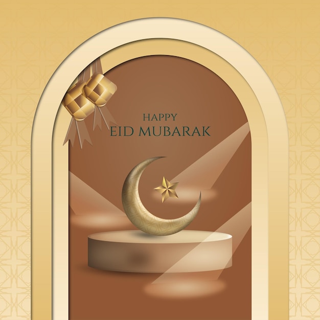 Islamische grüße eid mubarak kartendesign mit halbmond