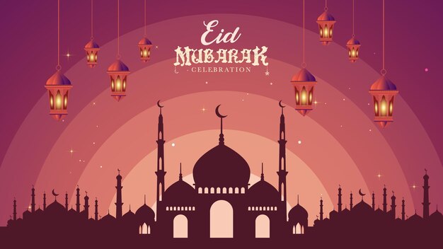 Islamische Grüße Eid Mubarak Kartendesign mit schönen Laternen Premium Vector